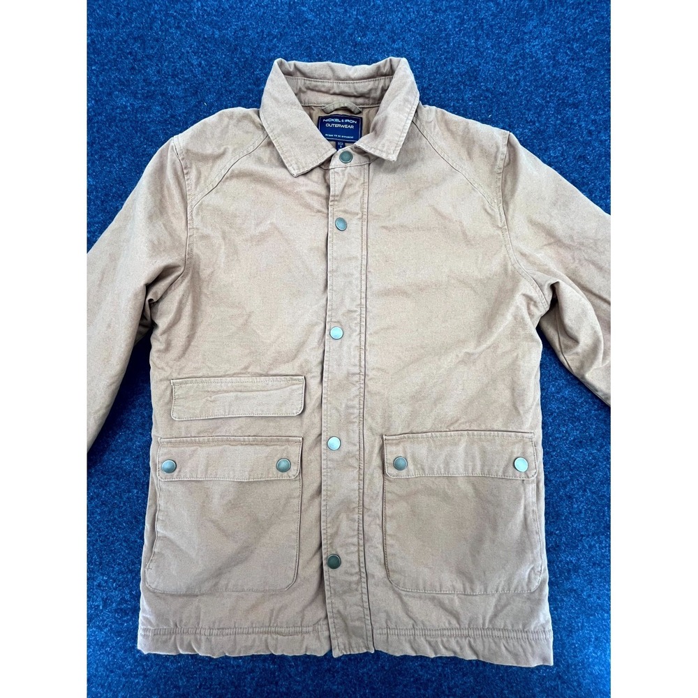 Nickel & Iron Work Jacket Mens S Tan Canvas Aztec Fleece Lined Coat Snap Front - Picture 2 of 10